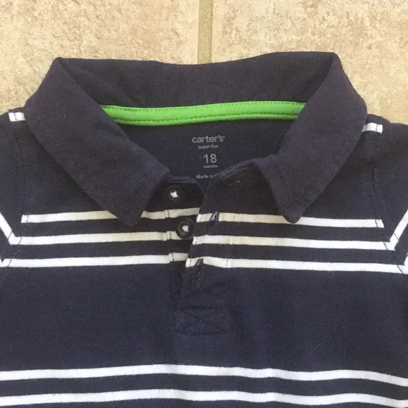 Carter's Boys Dinosaur Striped Polo Romper Jumper - Picture 3 of 8